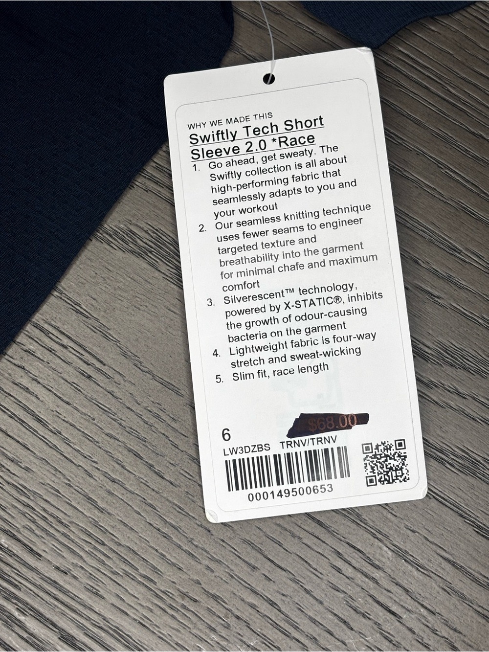 Lululemon Swiftly Tech Short Sleeve Shirt 2.0 Waist Length True Navy Size 6 NWT - Picture 6 of 6